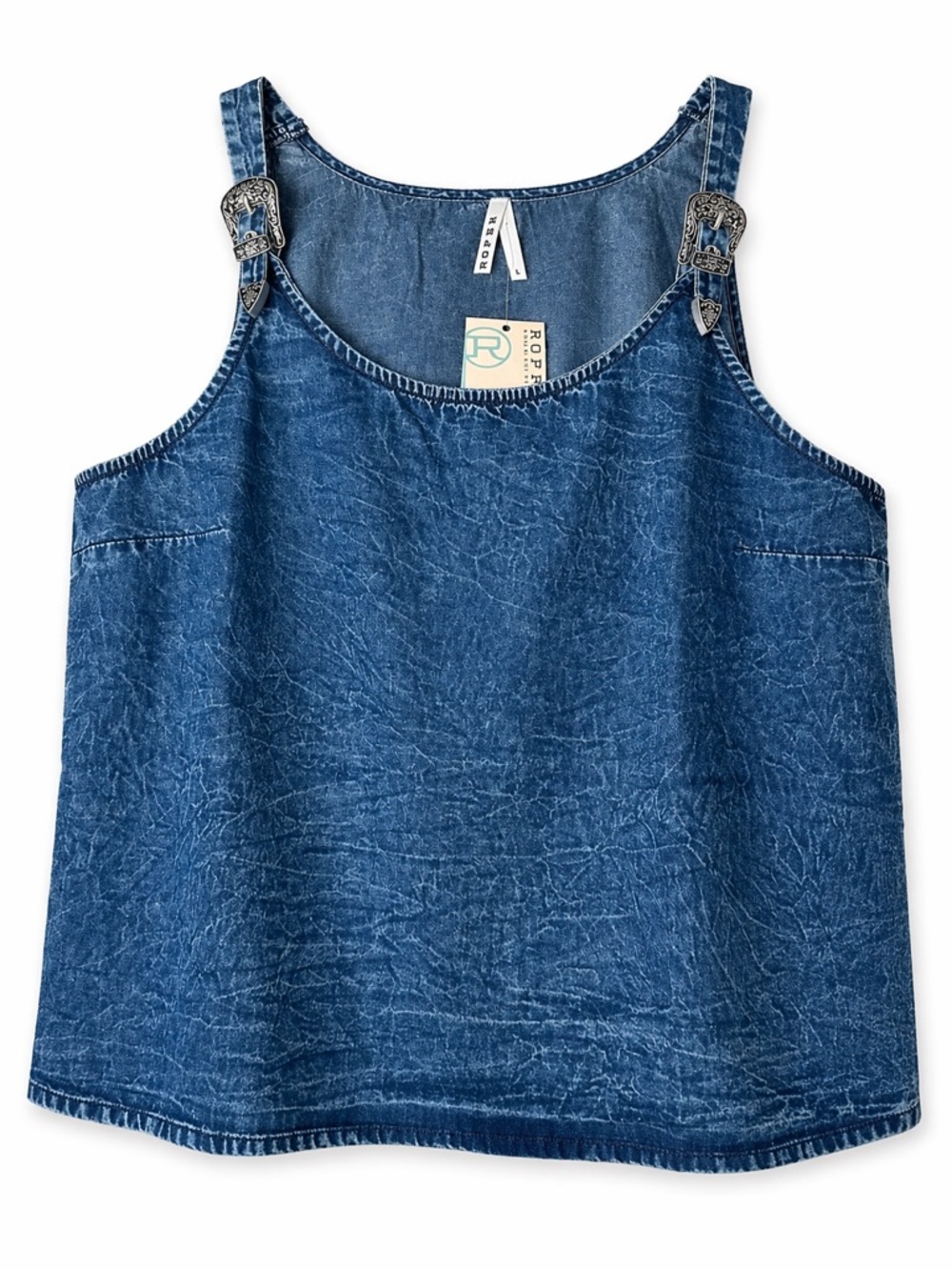 Roper “The Belle Buckle Tank” Denim Blue Western Top NWT Large
